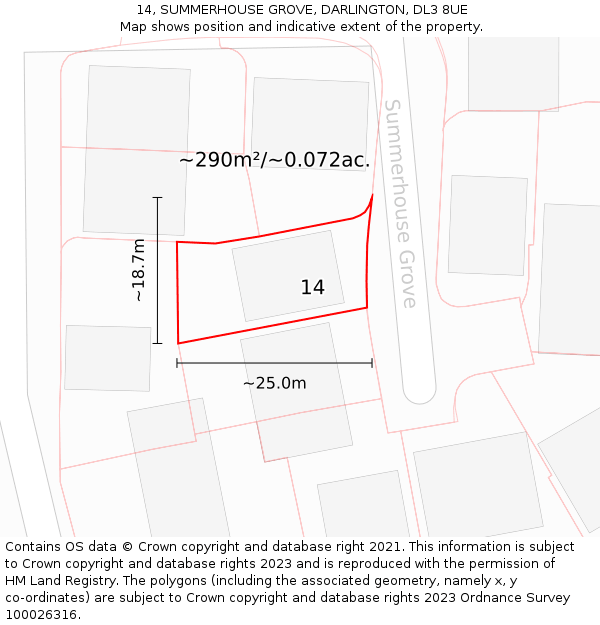 14, SUMMERHOUSE GROVE, DARLINGTON, DL3 8UE: Plot and title map