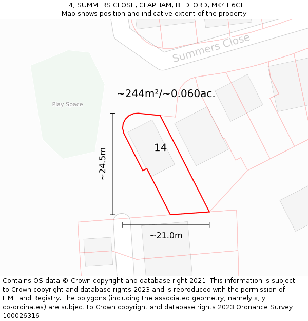 14, SUMMERS CLOSE, CLAPHAM, BEDFORD, MK41 6GE: Plot and title map