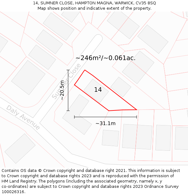 14, SUMNER CLOSE, HAMPTON MAGNA, WARWICK, CV35 8SQ: Plot and title map