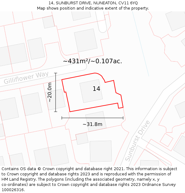14, SUNBURST DRIVE, NUNEATON, CV11 6YQ: Plot and title map
