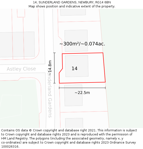 14, SUNDERLAND GARDENS, NEWBURY, RG14 6BN: Plot and title map