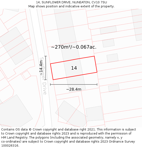 14, SUNFLOWER DRIVE, NUNEATON, CV10 7SU: Plot and title map