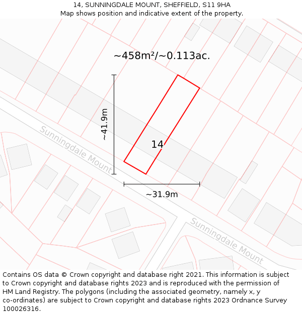 14, SUNNINGDALE MOUNT, SHEFFIELD, S11 9HA: Plot and title map