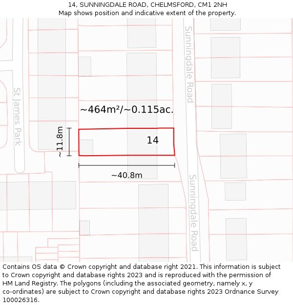 14, SUNNINGDALE ROAD, CHELMSFORD, CM1 2NH: Plot and title map