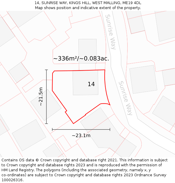 14, SUNRISE WAY, KINGS HILL, WEST MALLING, ME19 4DL: Plot and title map