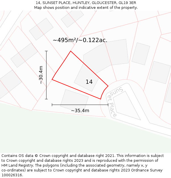 14, SUNSET PLACE, HUNTLEY, GLOUCESTER, GL19 3ER: Plot and title map