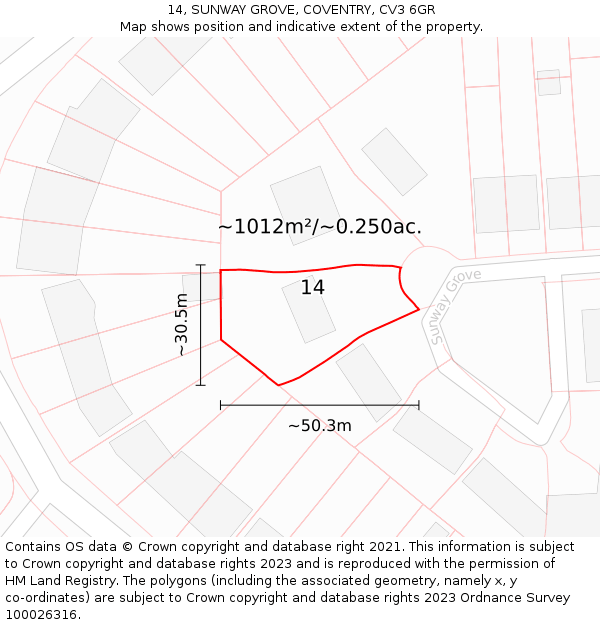 14, SUNWAY GROVE, COVENTRY, CV3 6GR: Plot and title map