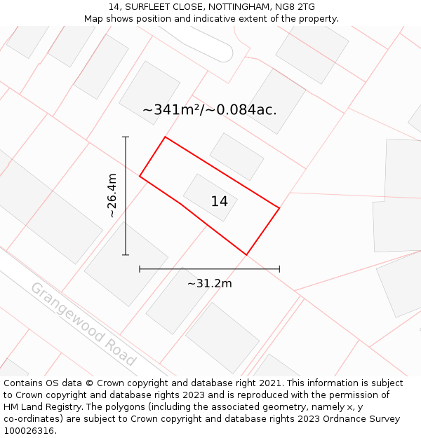 14, SURFLEET CLOSE, NOTTINGHAM, NG8 2TG: Plot and title map