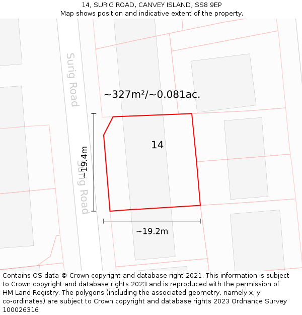14, SURIG ROAD, CANVEY ISLAND, SS8 9EP: Plot and title map