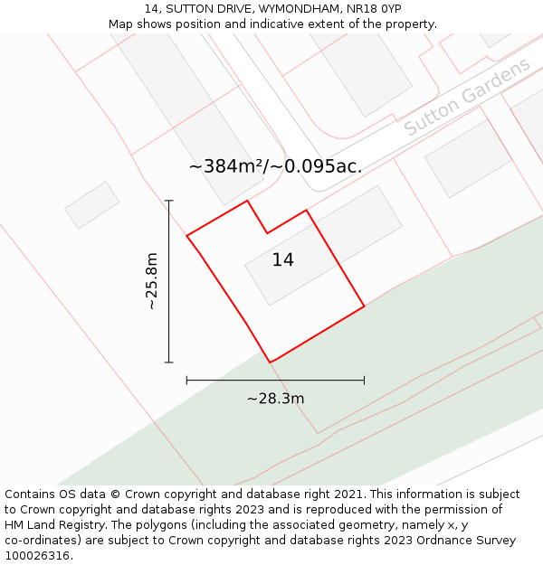 14, SUTTON DRIVE, WYMONDHAM, NR18 0YP: Plot and title map