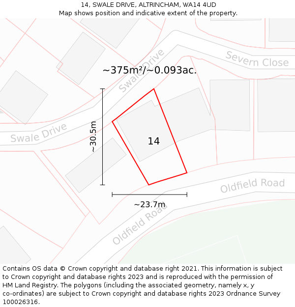 14, SWALE DRIVE, ALTRINCHAM, WA14 4UD: Plot and title map