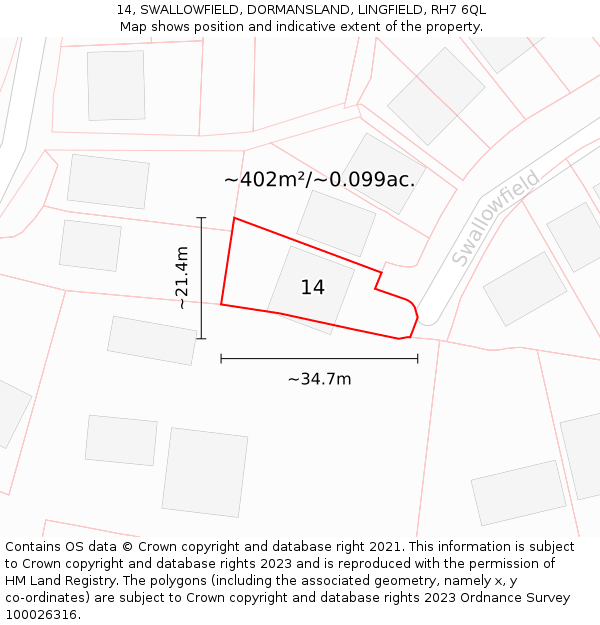14, SWALLOWFIELD, DORMANSLAND, LINGFIELD, RH7 6QL: Plot and title map