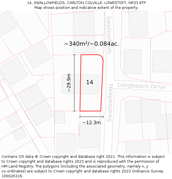 14, SWALLOWFIELDS, CARLTON COLVILLE, LOWESTOFT, NR33 8TP: Plot and title map