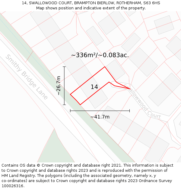 14, SWALLOWOOD COURT, BRAMPTON BIERLOW, ROTHERHAM, S63 6HS: Plot and title map