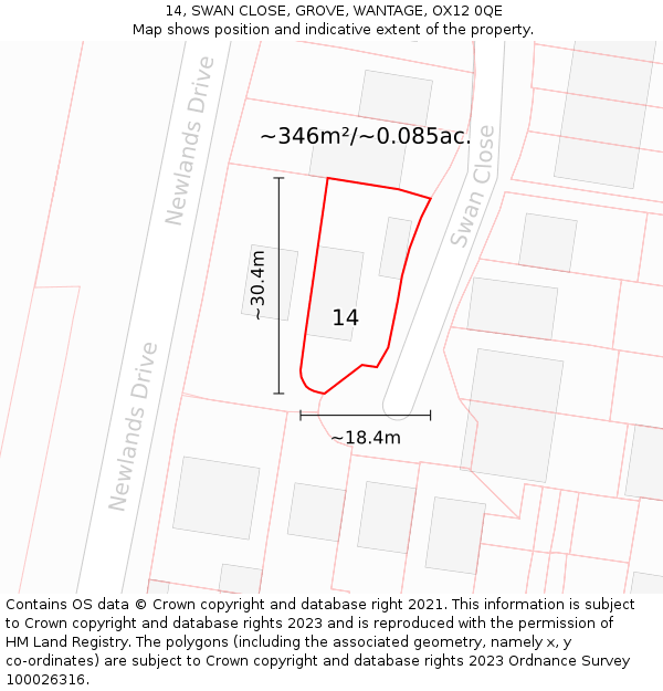 14, SWAN CLOSE, GROVE, WANTAGE, OX12 0QE: Plot and title map