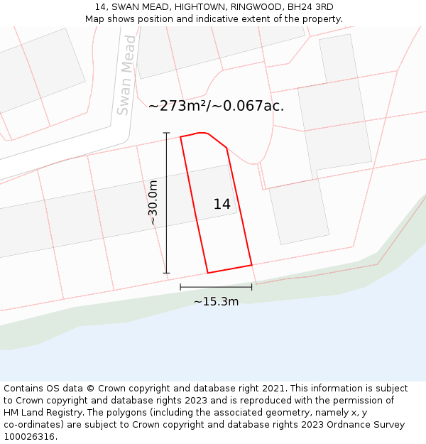 14, SWAN MEAD, HIGHTOWN, RINGWOOD, BH24 3RD: Plot and title map