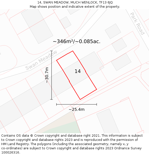 14, SWAN MEADOW, MUCH WENLOCK, TF13 6JQ: Plot and title map