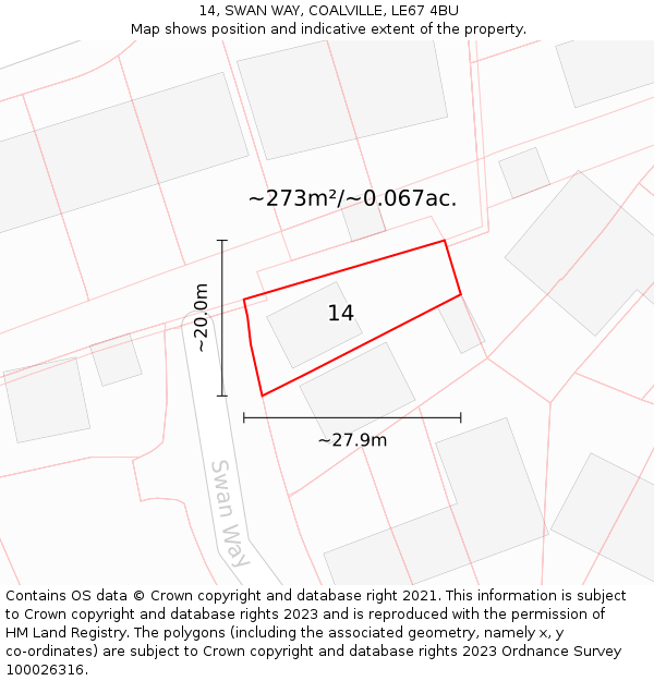 14, SWAN WAY, COALVILLE, LE67 4BU: Plot and title map