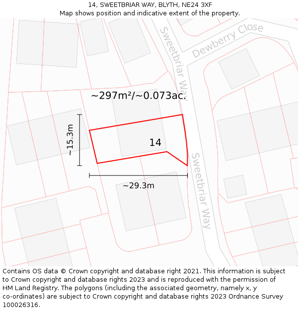 14, SWEETBRIAR WAY, BLYTH, NE24 3XF: Plot and title map