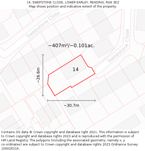 14, SWEPSTONE CLOSE, LOWER EARLEY, READING, RG6 3EZ: Plot and title map