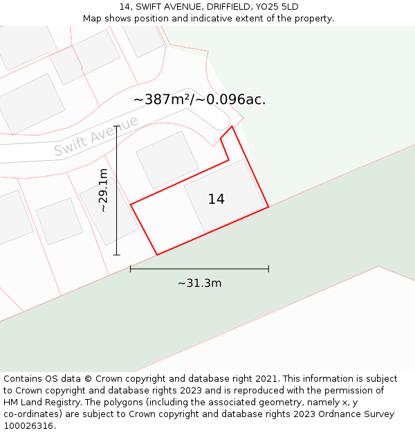 14, SWIFT AVENUE, DRIFFIELD, YO25 5LD: Plot and title map