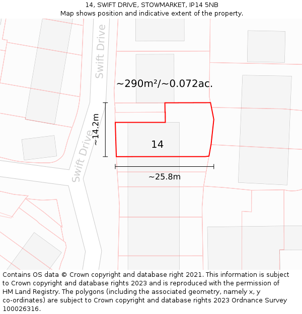 14, SWIFT DRIVE, STOWMARKET, IP14 5NB: Plot and title map