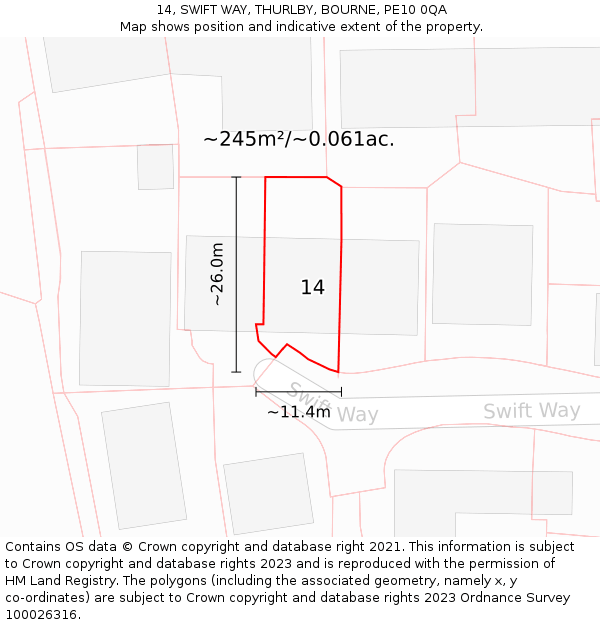 14, SWIFT WAY, THURLBY, BOURNE, PE10 0QA: Plot and title map