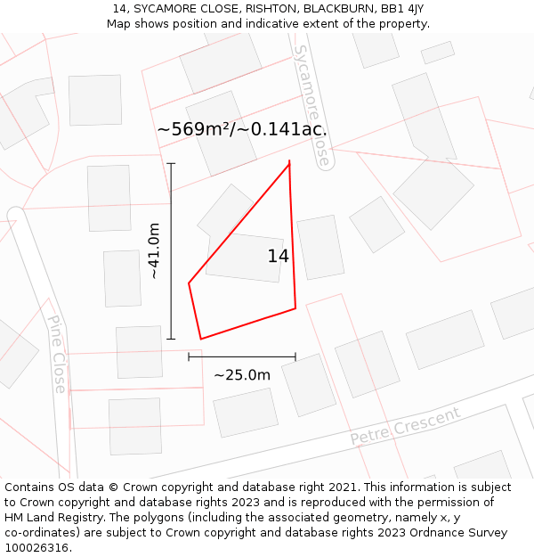 14, SYCAMORE CLOSE, RISHTON, BLACKBURN, BB1 4JY: Plot and title map