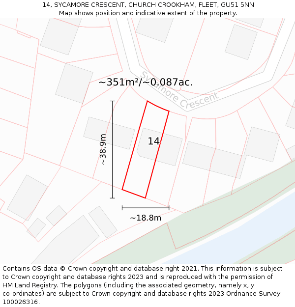 14, SYCAMORE CRESCENT, CHURCH CROOKHAM, FLEET, GU51 5NN: Plot and title map