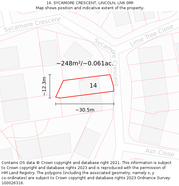 14, SYCAMORE CRESCENT, LINCOLN, LN6 0RR: Plot and title map