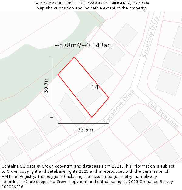 14, SYCAMORE DRIVE, HOLLYWOOD, BIRMINGHAM, B47 5QX: Plot and title map