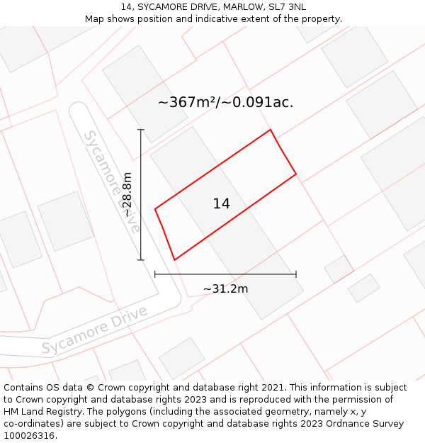 14, SYCAMORE DRIVE, MARLOW, SL7 3NL: Plot and title map