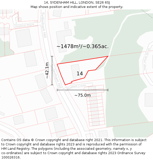 14, SYDENHAM HILL, LONDON, SE26 6SJ: Plot and title map