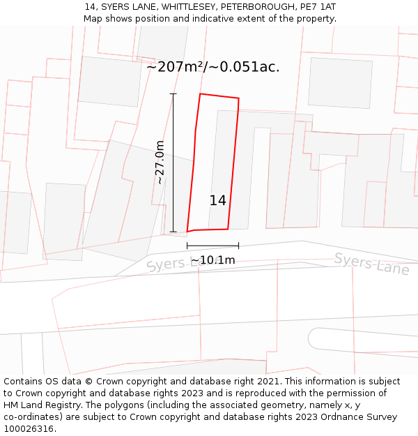 14, SYERS LANE, WHITTLESEY, PETERBOROUGH, PE7 1AT: Plot and title map