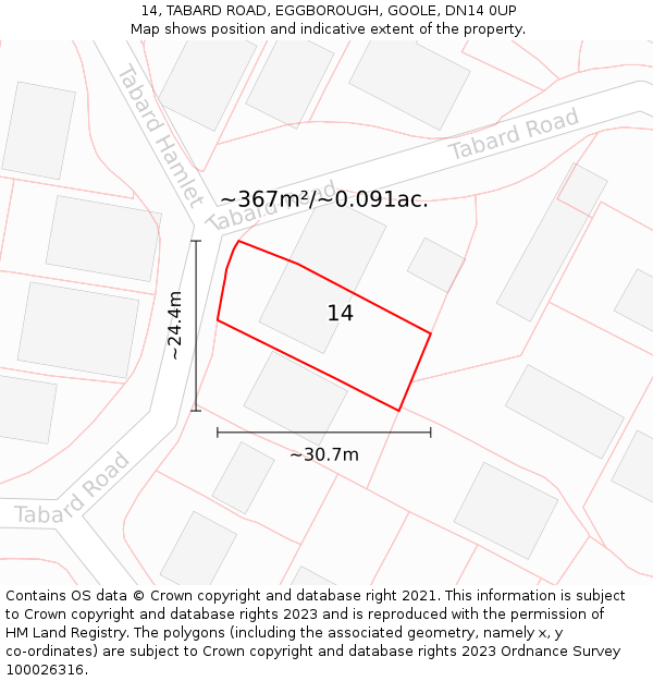 14, TABARD ROAD, EGGBOROUGH, GOOLE, DN14 0UP: Plot and title map