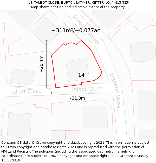 14, TALBOT CLOSE, BURTON LATIMER, KETTERING, NN15 5ZF: Plot and title map