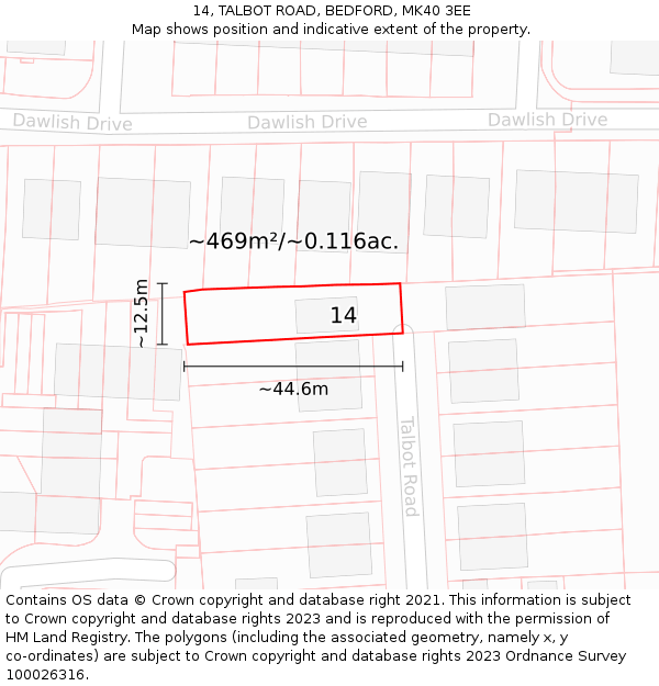 14, TALBOT ROAD, BEDFORD, MK40 3EE: Plot and title map