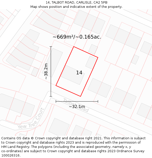 14, TALBOT ROAD, CARLISLE, CA2 5PB: Plot and title map