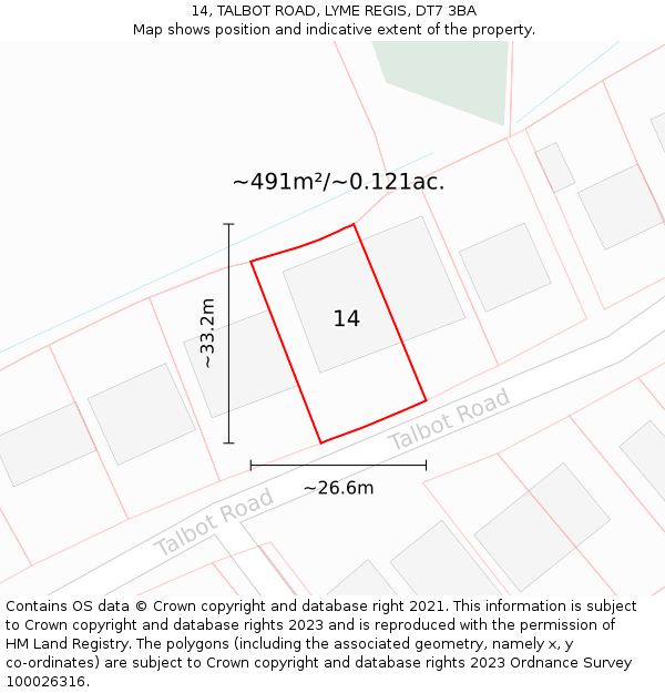 14, TALBOT ROAD, LYME REGIS, DT7 3BA: Plot and title map