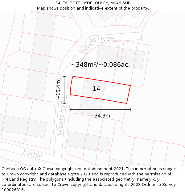 14, TALBOTS HYDE, OLNEY, MK46 5NP: Plot and title map