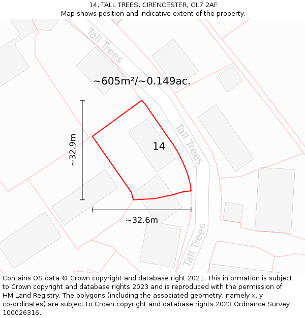 14, TALL TREES, CIRENCESTER, GL7 2AF: Plot and title map
