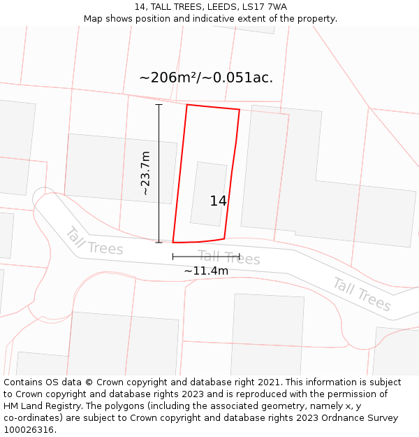 14, TALL TREES, LEEDS, LS17 7WA: Plot and title map