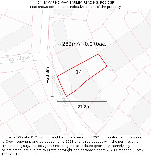 14, TAMARIND WAY, EARLEY, READING, RG6 5GR: Plot and title map