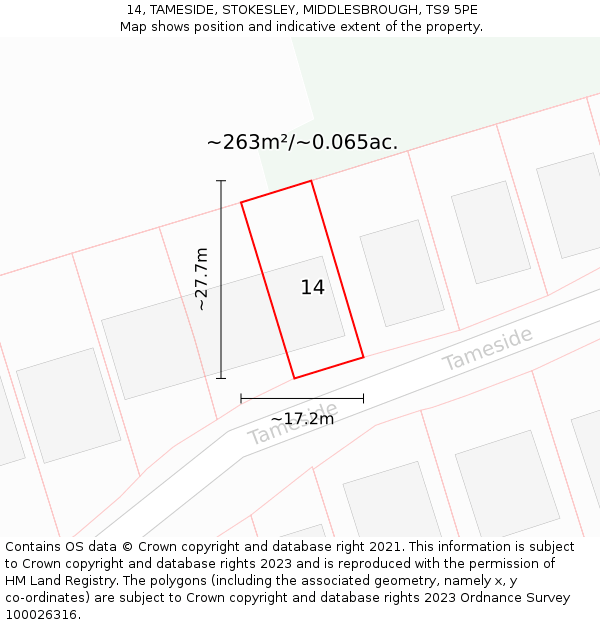 14, TAMESIDE, STOKESLEY, MIDDLESBROUGH, TS9 5PE: Plot and title map