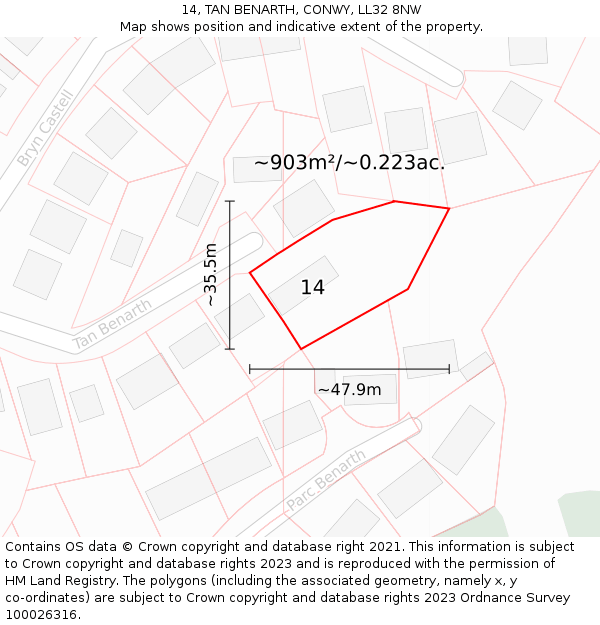 14, TAN BENARTH, CONWY, LL32 8NW: Plot and title map