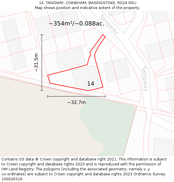 14, TANGWAY, CHINEHAM, BASINGSTOKE, RG24 8SU: Plot and title map
