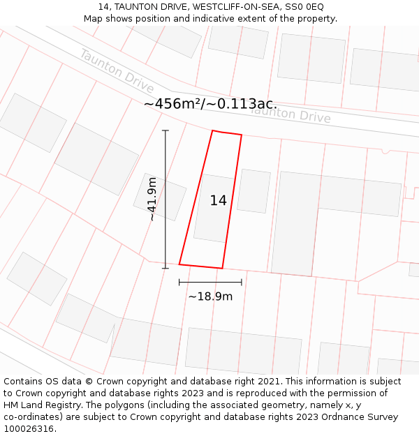 14, TAUNTON DRIVE, WESTCLIFF-ON-SEA, SS0 0EQ: Plot and title map