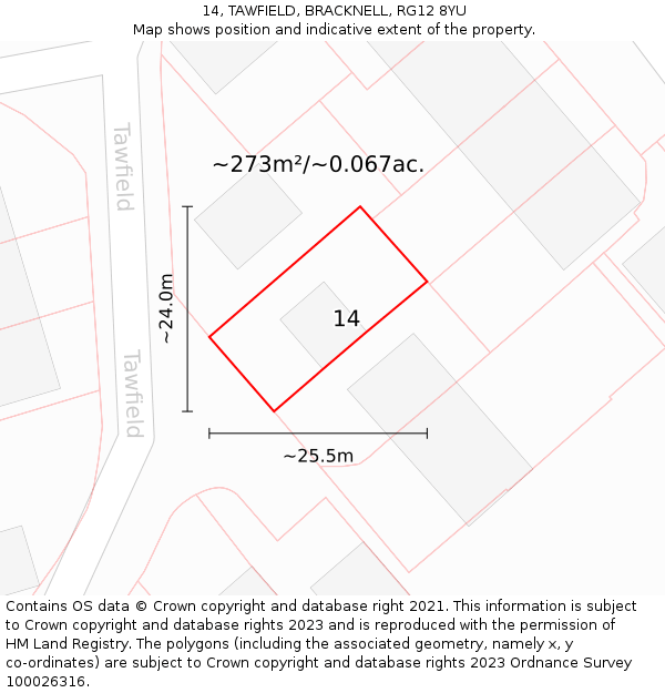 14, TAWFIELD, BRACKNELL, RG12 8YU: Plot and title map