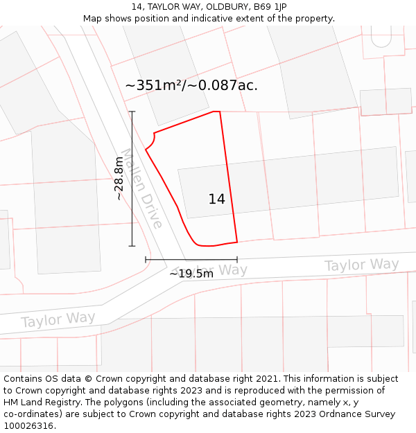 14, TAYLOR WAY, OLDBURY, B69 1JP: Plot and title map