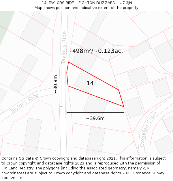 14, TAYLORS RIDE, LEIGHTON BUZZARD, LU7 3JN: Plot and title map